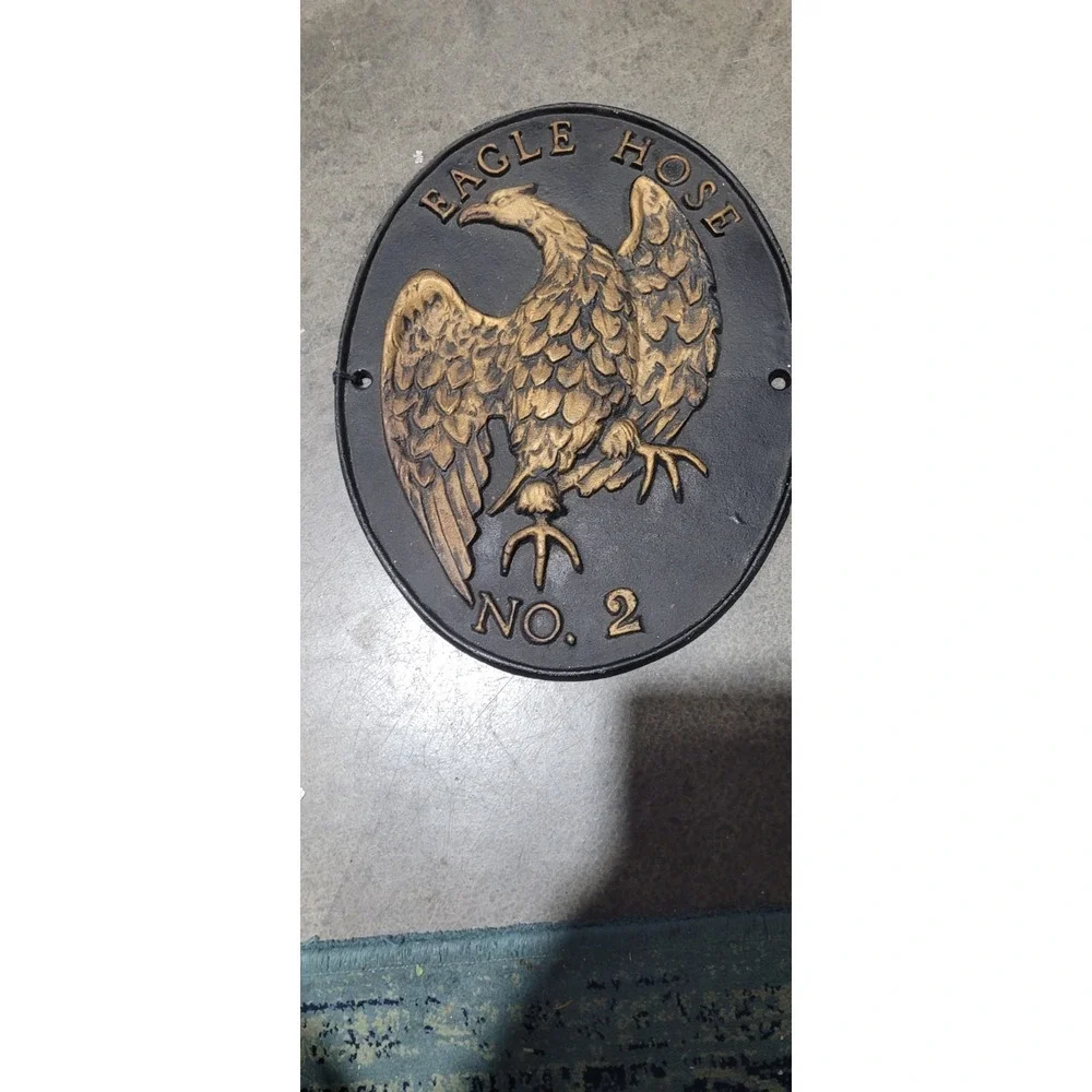 VINTAGE 1880 Large Cast Iron Eagle Hose No. 2 Plaque. (heavy 5.12 Lb.)